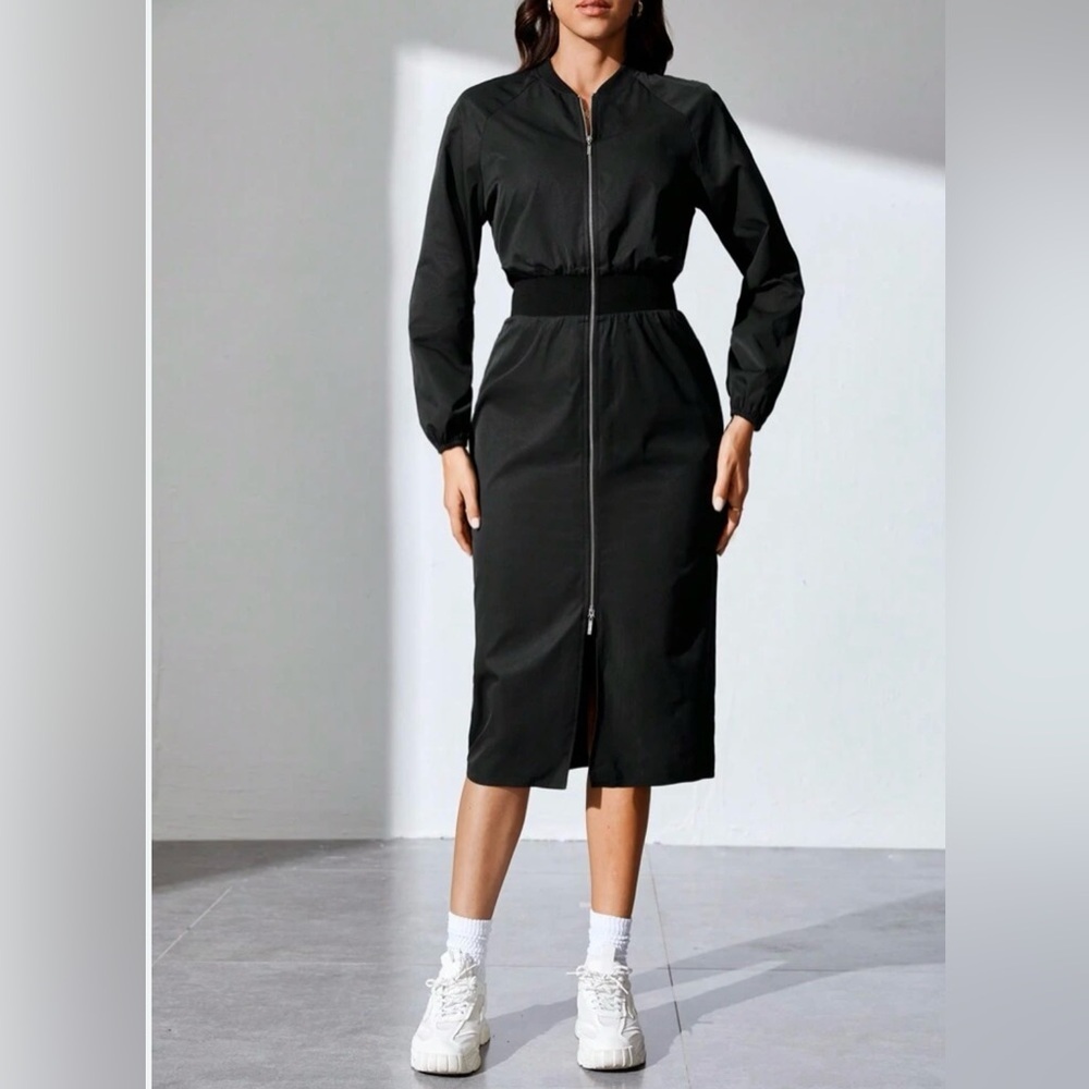 SheIn Biz Wear Raglan Sleeve Zip Up Slit Thigh Wide Elastic Waist Dress size L
